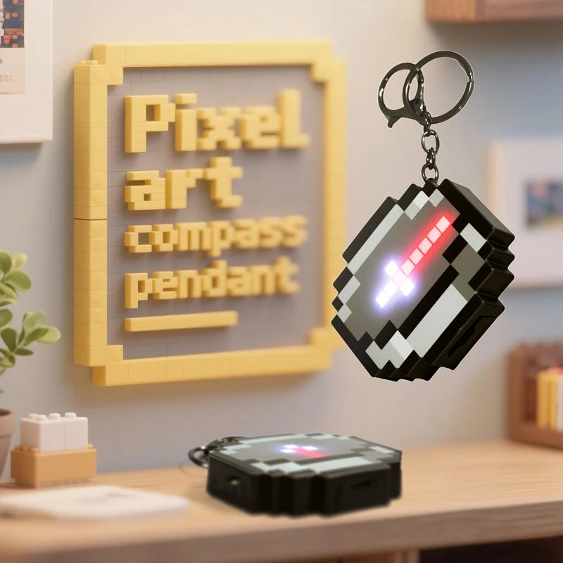Pixel Wind Design Compass Keychain - Rechargeable Glowing Gaming Peripheral for Enthusiasts and Collectors
