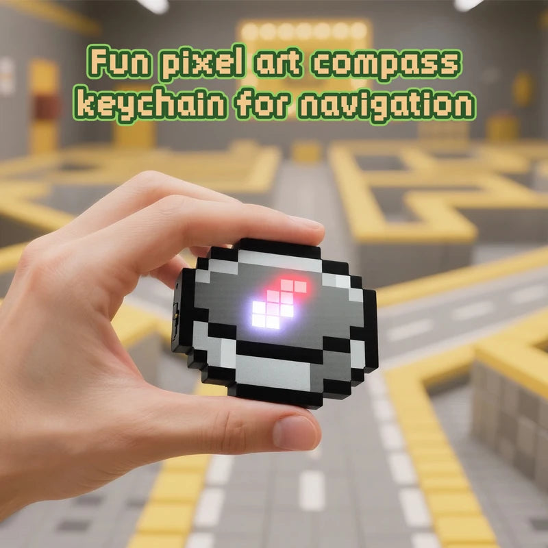 Pixel Wind Design Compass Keychain - Rechargeable Glowing Gaming Peripheral for Enthusiasts and Collectors